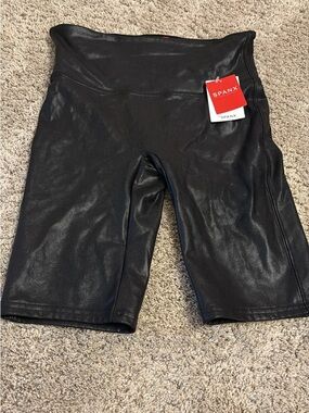 SPANX Faux-Leather High-Waist Black Bike Shorts